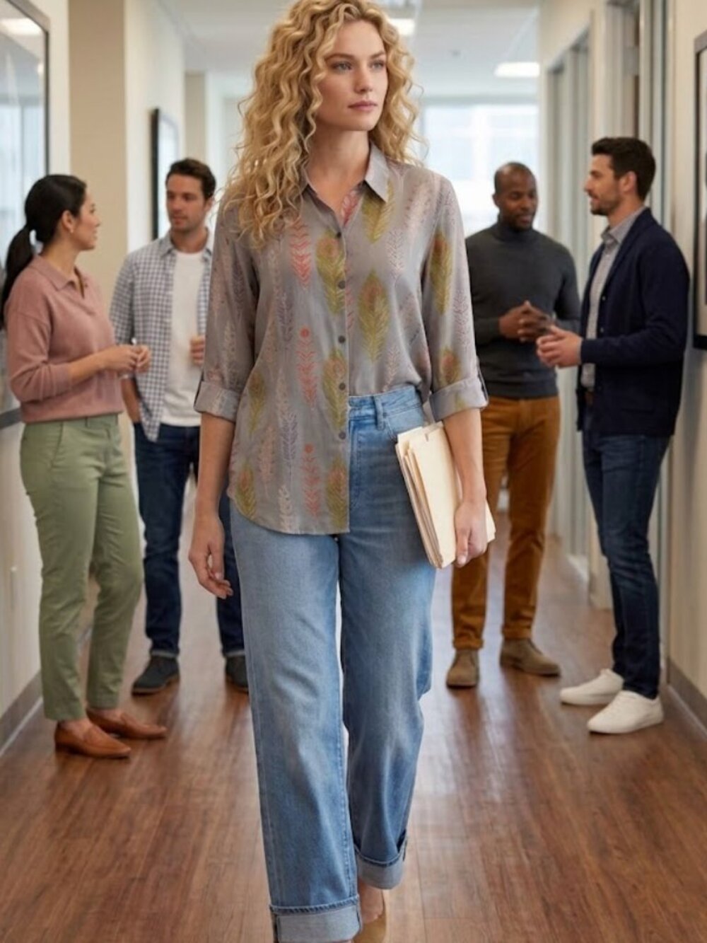APNY Women's Relaxed Button-Down Feathered Blouse Sz XL